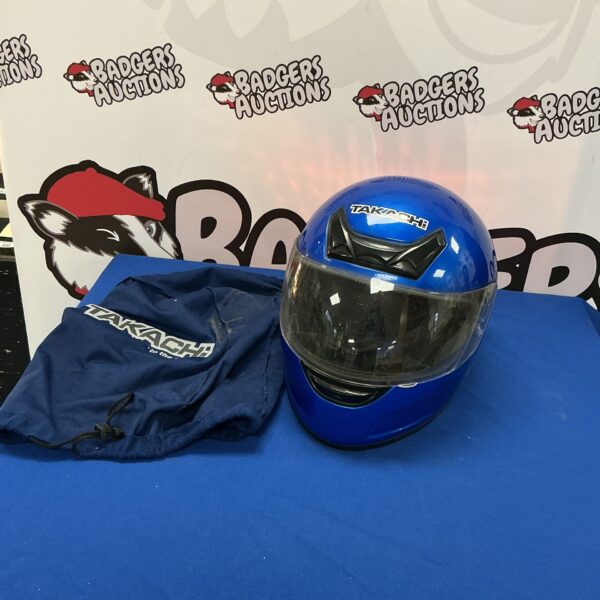 Blue Takachi full-face motorcycle helmet, size large.