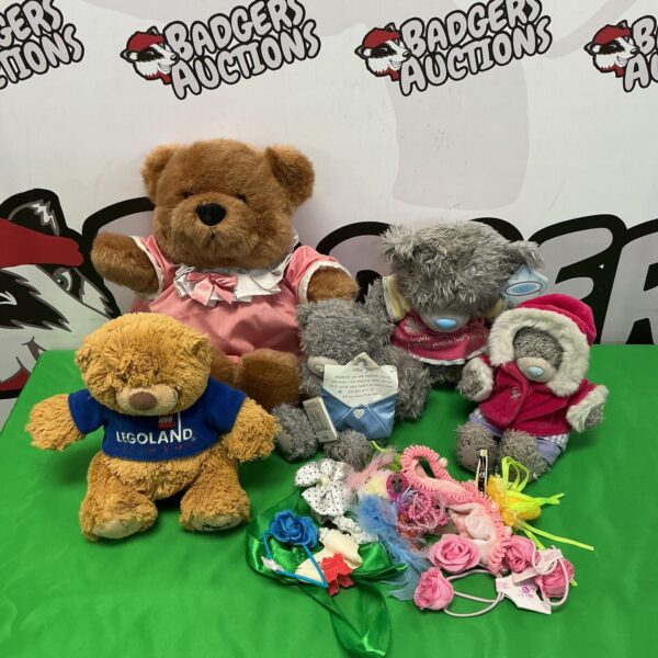Teddy bear toy lot with character plushies.