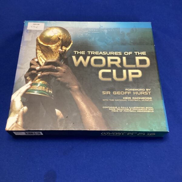Front cover of "The Treasures of the World Cup" book by Sir Geoff Hurst.