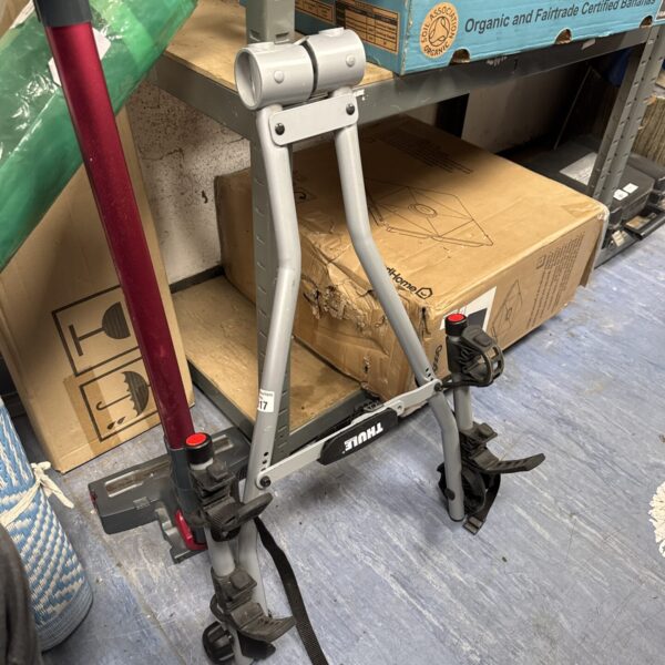 Thule tow ball cycle rack for car, carrying two bicycles.