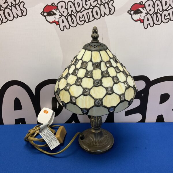 Vintage Tiffany style table lamp with stained glass shade.