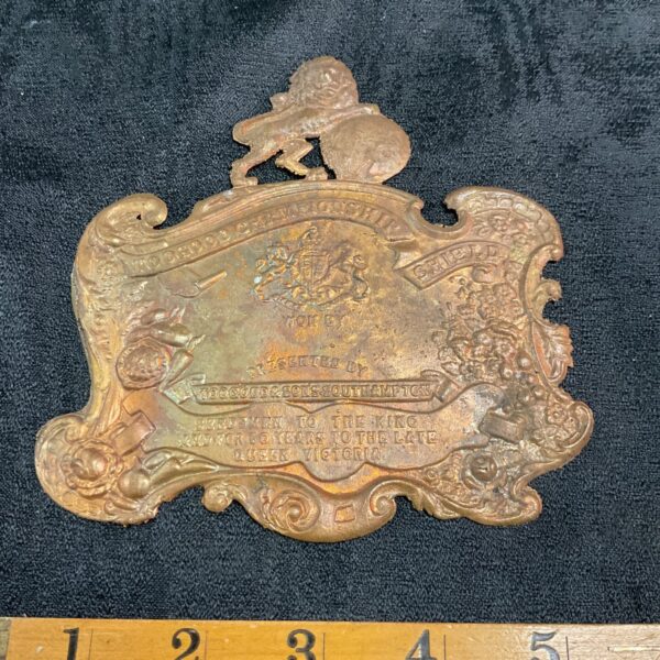 Antique brass Toogood Championship shield, Victorian agricultural award.