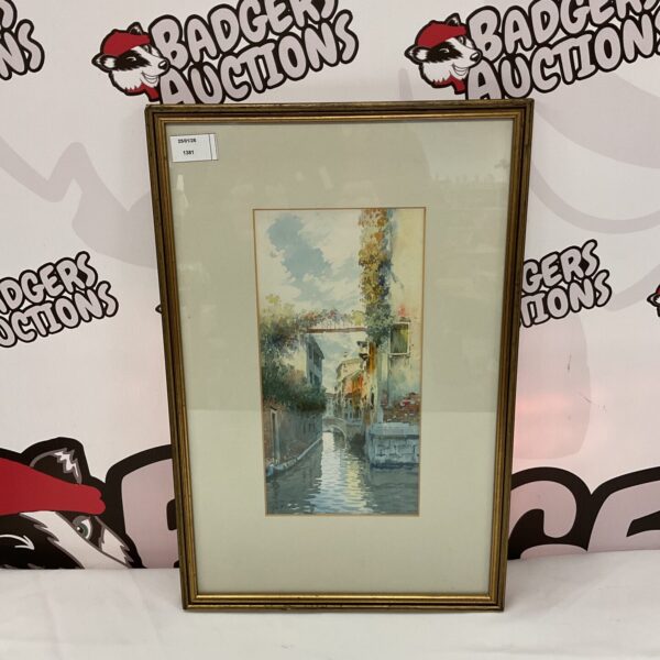 Signed 20th century watercolour painting of a Venice canal scene.