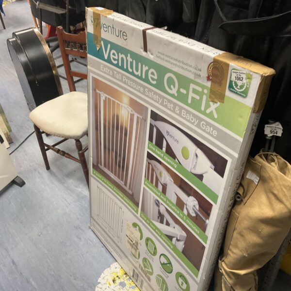 Boxed Venture Q-Fix extra tall safety gate for pets and babies.