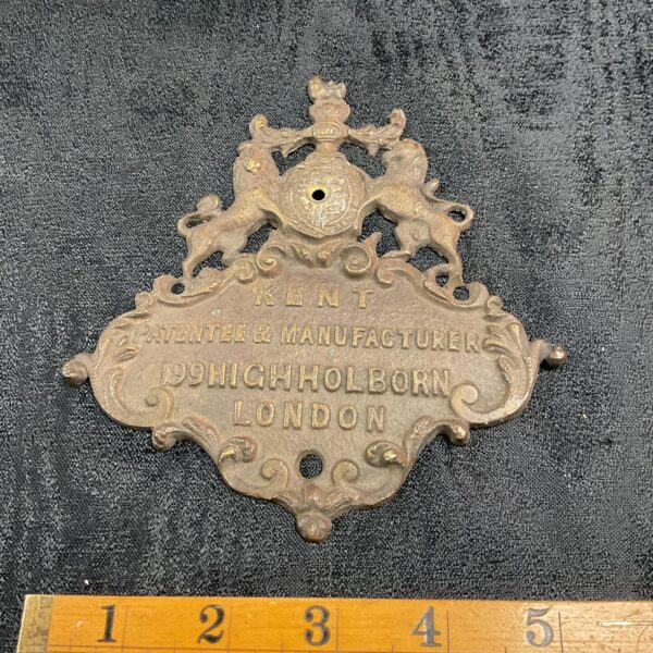 Victorian safe plate by Kent of Holborn with Royal Coat of Arms.
