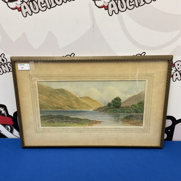 Victorian watercolour painting of an Irish highland landscape by D Hulough.