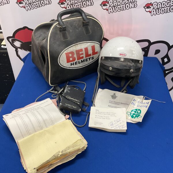 Vintage 1970s Bell rally helmet with Gemini intercom system.