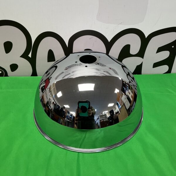 Vintage chrome and enamel light shade for retro lighting.