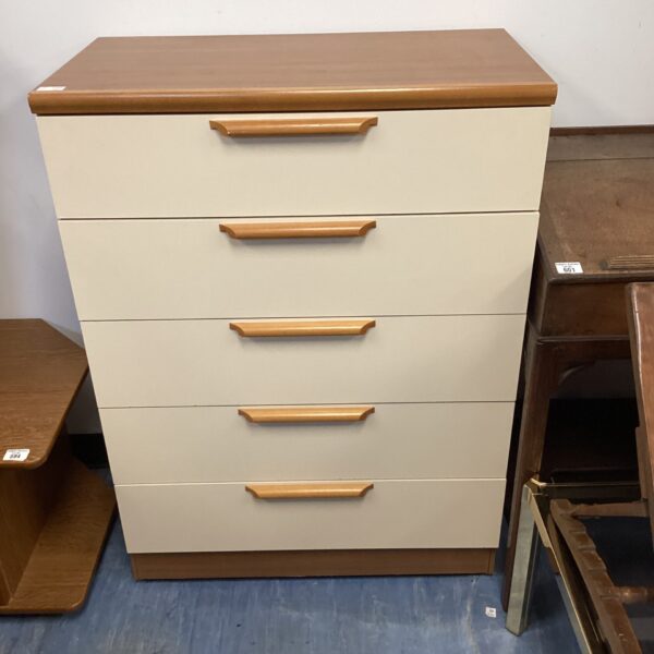Vintage Formica chest of drawers with four drawers.