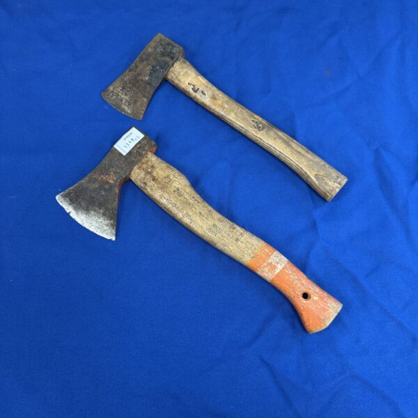 Two vintage hatchets, including a Bahco model, for woodworking.