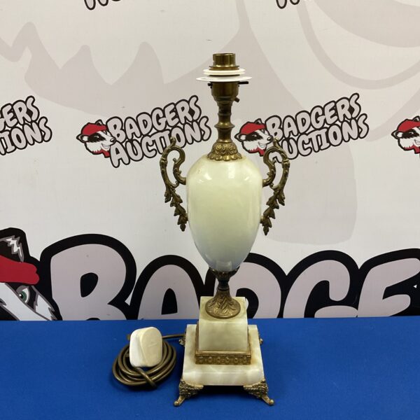 Vintage marble table lamp with brass urn detailing.