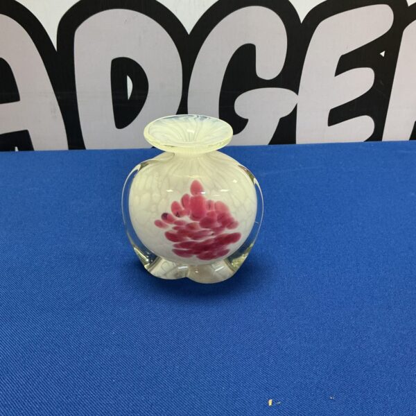 Vintage Mdina glass vase with pink and white colours.