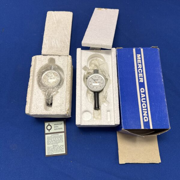 Vintage Mercer dial gauges, models 181 and 184, for precision measurement.