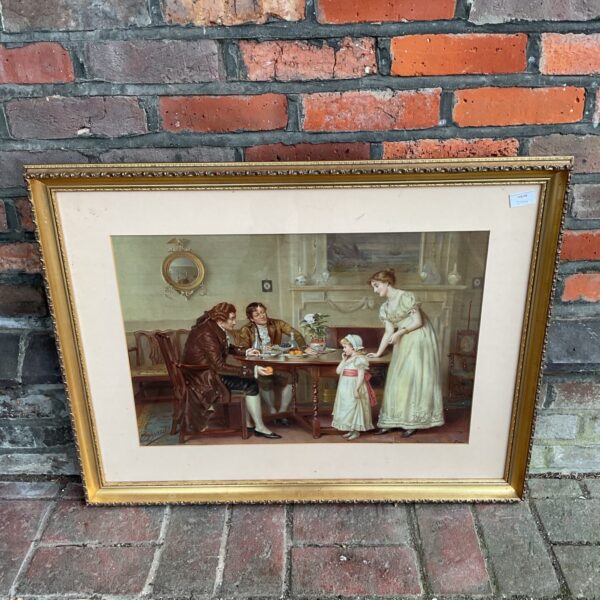 Large framed vintage Pears soap advertising print with domestic scene.