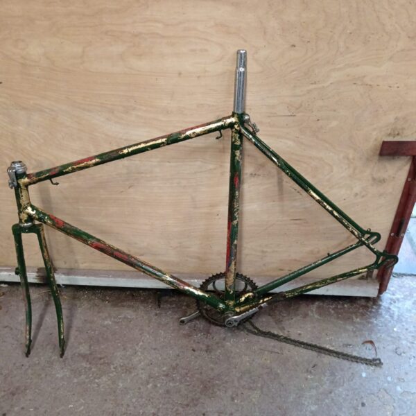 Vintage Raleigh bike frame with original paint and fork.