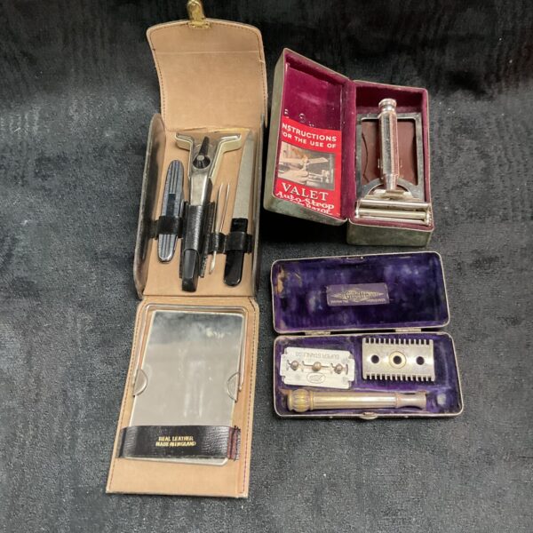 Group of vintage razor sets, including King Gillette and Valet Auto Strop.