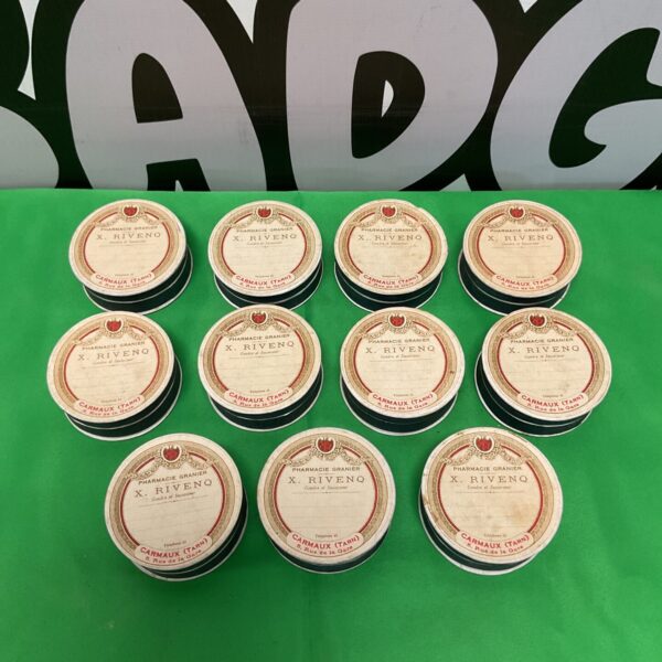 Vintage Rivenq French pharmacy pill boxes, a collectible lot.