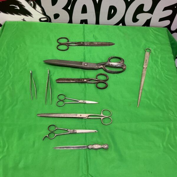 Vintage scissors collection with various styles and designs.