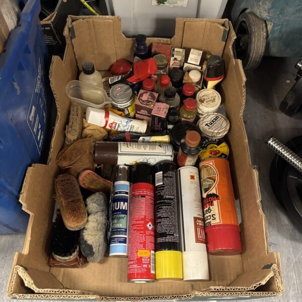 Vintage shoe polish collection with assorted colours and brands.