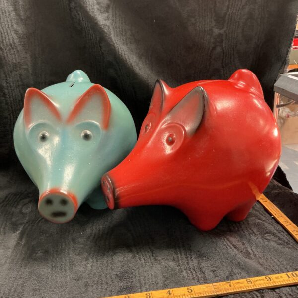 Vintage Swedish Dalagris piggy bank, red and blue ceramic