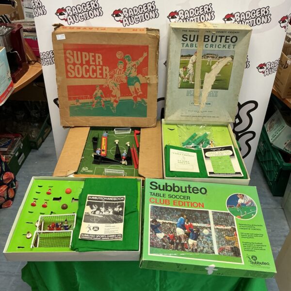 Vintage lot of table games including Subbuteo cricket and football.