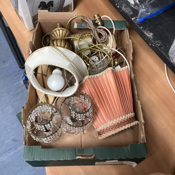 Vintage table lamps lot with shades and brass detailing.