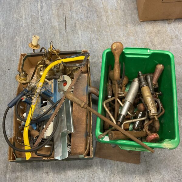 Vintage tools lot featuring an Aro air tool and a large block plane.