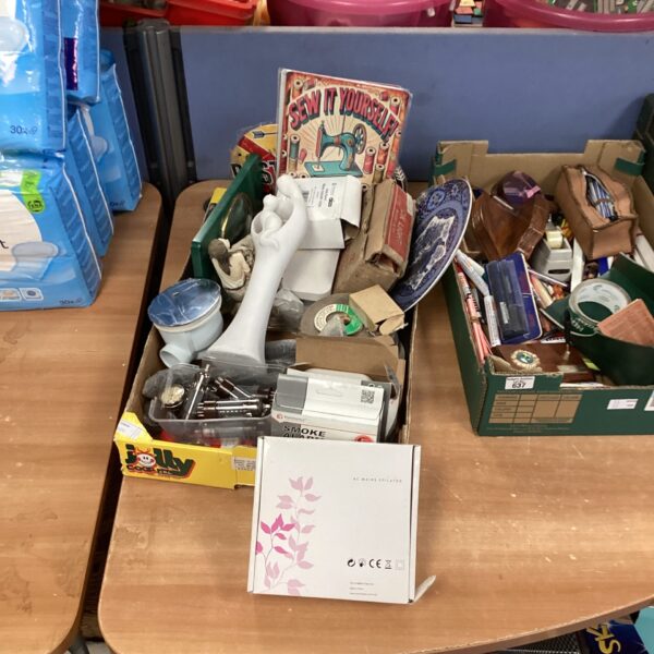 Mixed lot of vintage trade items including epilator and signs.