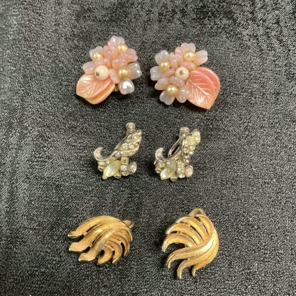 Vintage Trifari earrings with pearl detailing, a retro jewellery lot.
