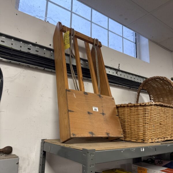 Vintage wooden sledge inspired by 1970s Blue Peter design.