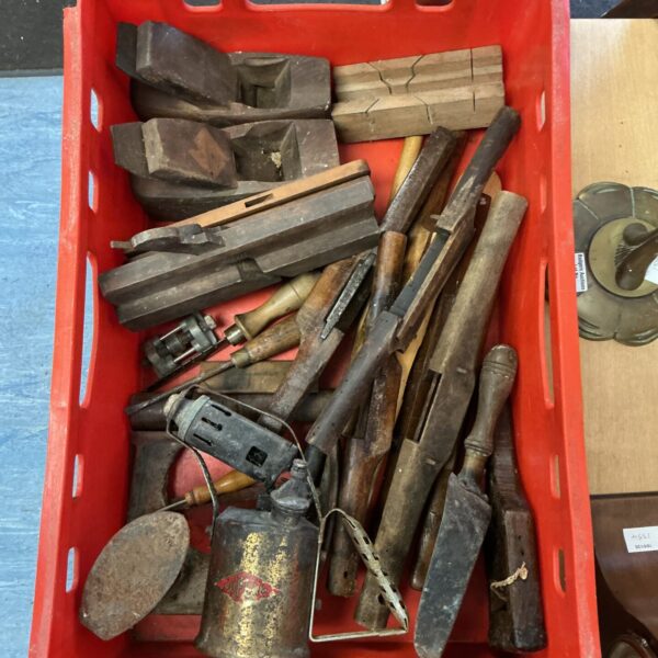 Vintage lot of woodworking tools including chisels and gouges.