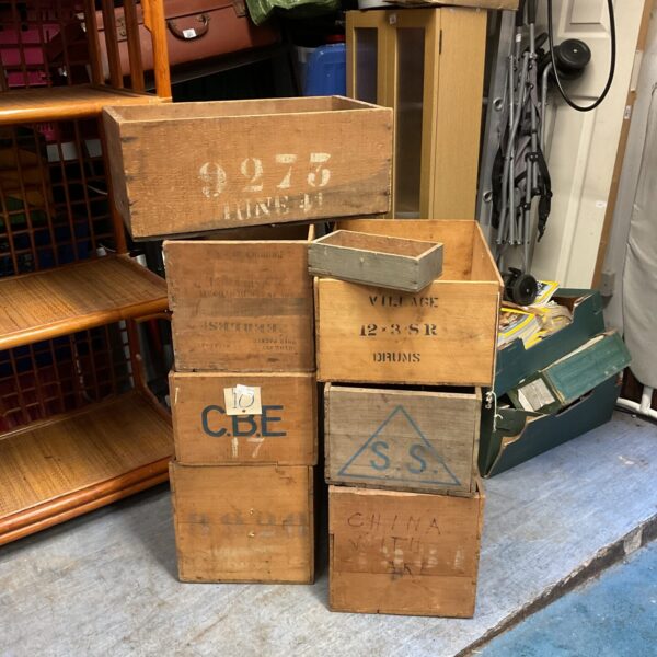 Vintage wartime transit boxes, a lot of wooden crates.