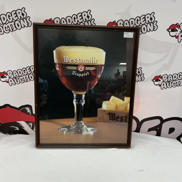 Framed Westmalle Trappist poster, vintage Belgian beer advertising.
