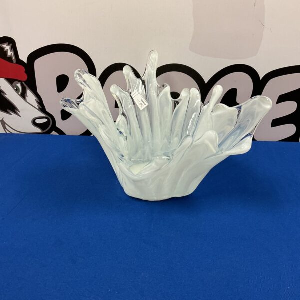 Elegant white Murano glass bowl with a unique design.