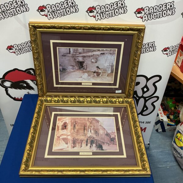 Framed William Russell Flint landscape prints, collectible art.