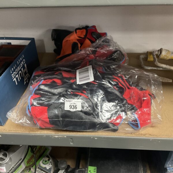Two bags of unopened size 9 work gloves for hand protection.