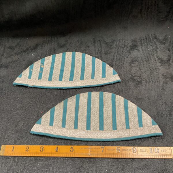 WWII German Swallows Nest hat, silver and turquoise stripes.