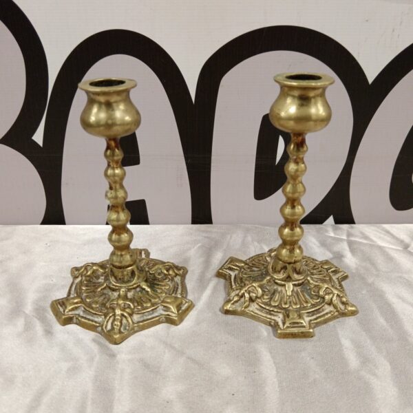 Pair of vintage green man barley twist candlesticks
