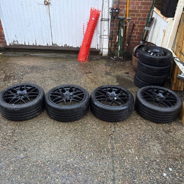 Set of four 19 inch alloy wheels with tyres.
