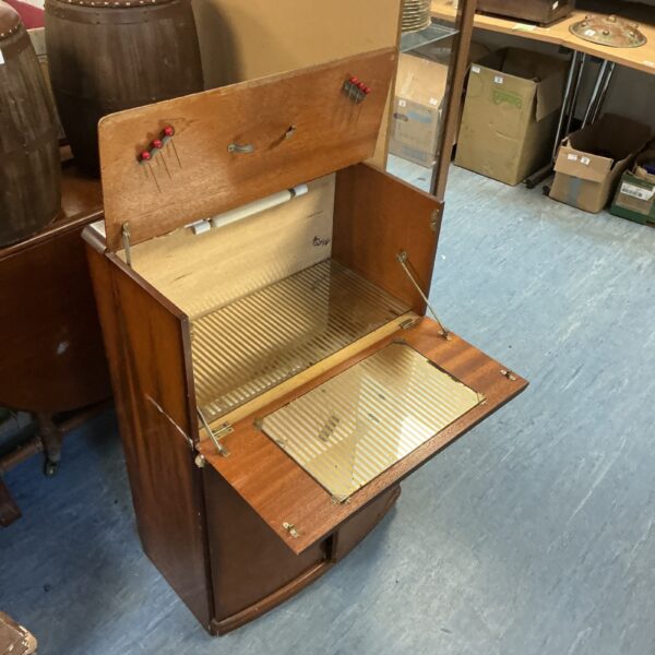 Vintage 1960s walnut cocktail cabinet with open front.