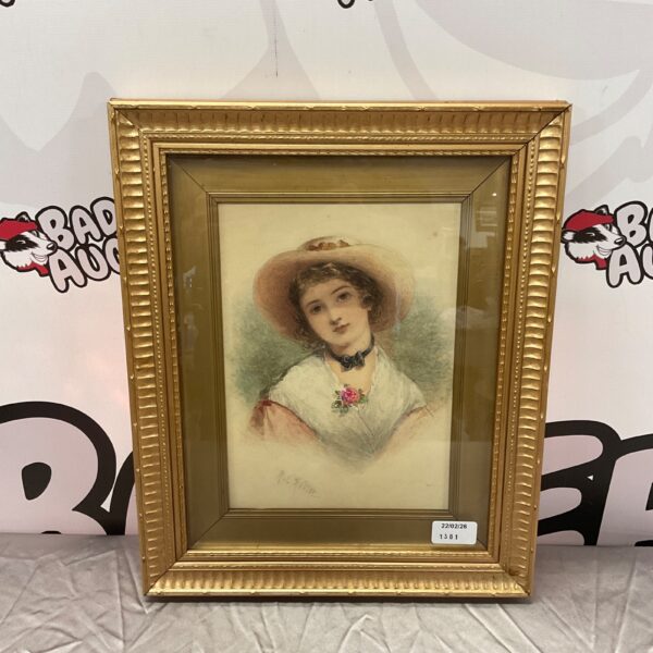 19th-century watercolour portrait of a girl in a hat.