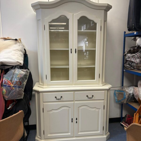 Large white glass fronted display cabinet W125cm x H225cm x 49cm