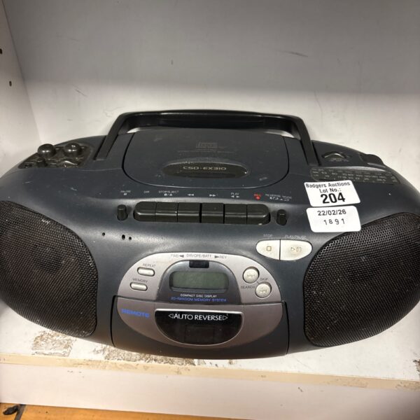 Vintage Aiwa CSD-EX310K stereo radio cassette player in black.
