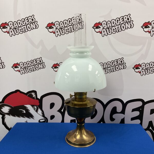 Vintage brass Aladdin 23 oil lamp with clear glass shade.