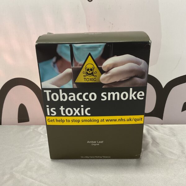 Sealed box of Amber Leaf hand rolling tobacco pouches.
