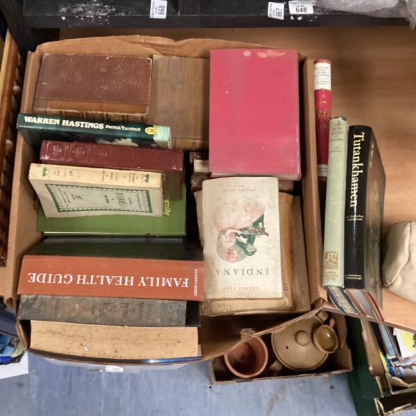Antique book lot featuring titles on Warren Hastings and Tutankhamen.