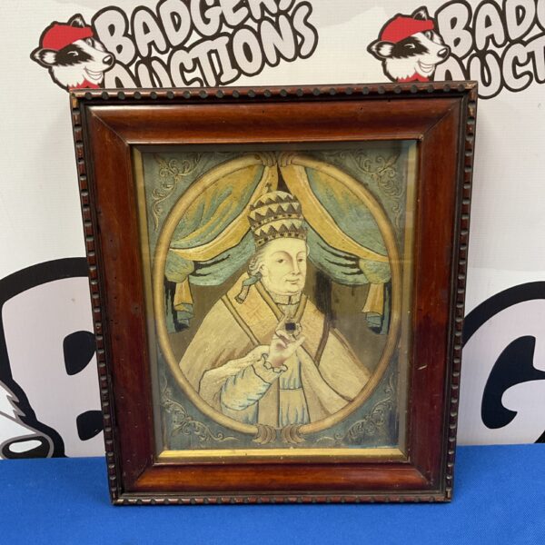 Antique silk ecclesiastical portrait of a clergyman, medieval style.