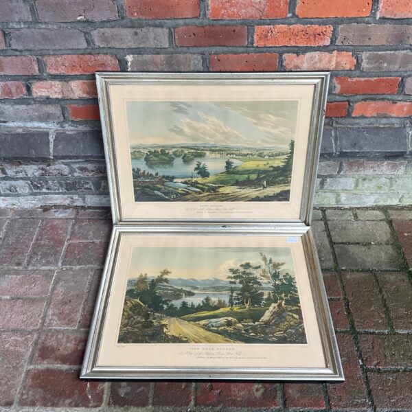 Antique pair of engravings depicting Hudson and Fort Edward landscapes.