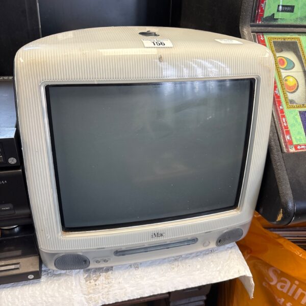 Vintage Bondi Blue Apple iMac G3 computer, retro computing icon.