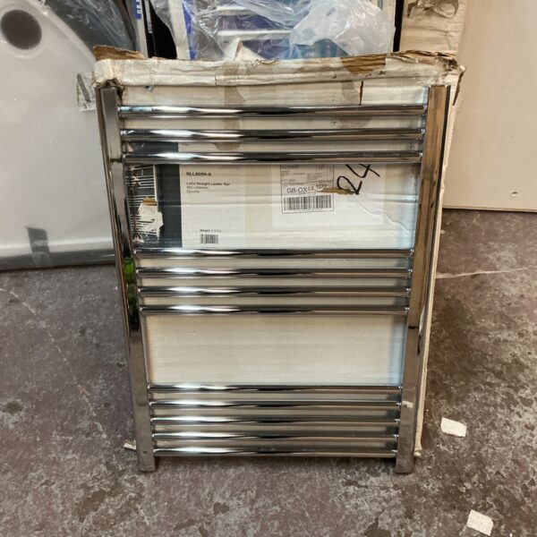 Chrome ladder radiator by Archly Pro, ideal for bathroom heating.